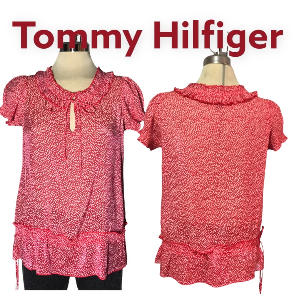 TOMMY HILFIGER Designed Red and White Short Sleeves Blouse Size XS.